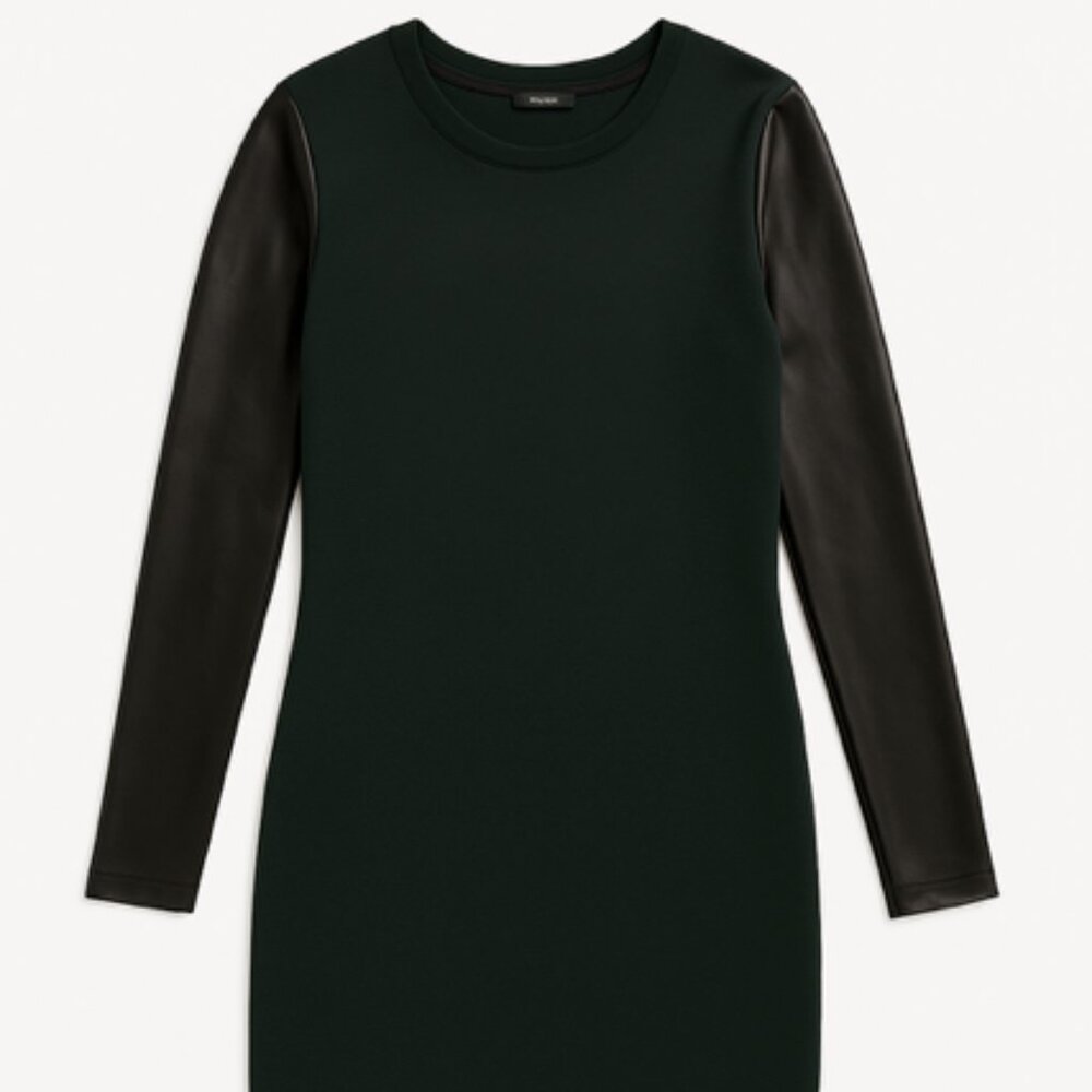 Rudsak Dark Green knit dress, Black vegan leather sleeve